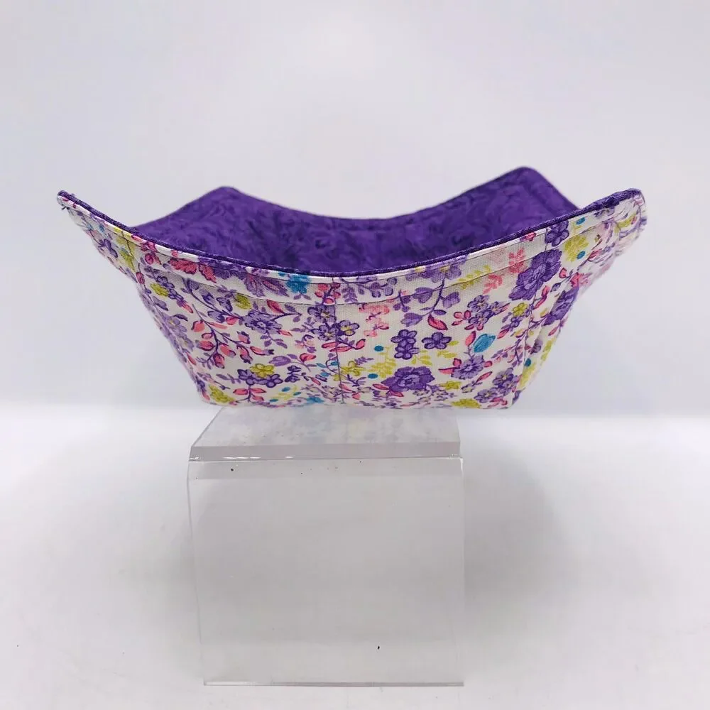 Reversible Microwave Cozie For Takeout Containers Cottage Floral Lavender Purple